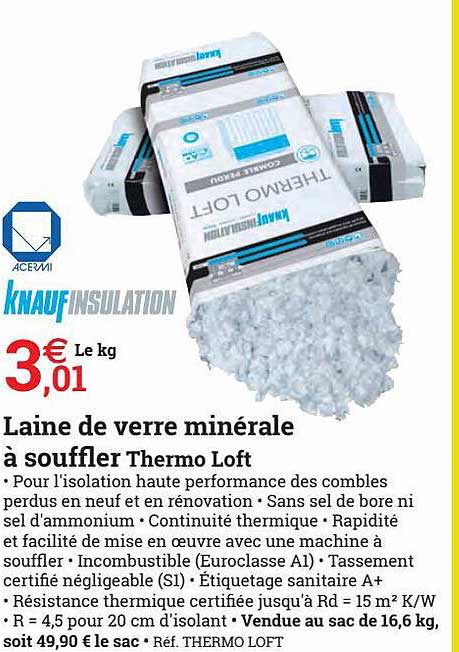 laine de verre minérale à souffler thermo loft knauf instulation