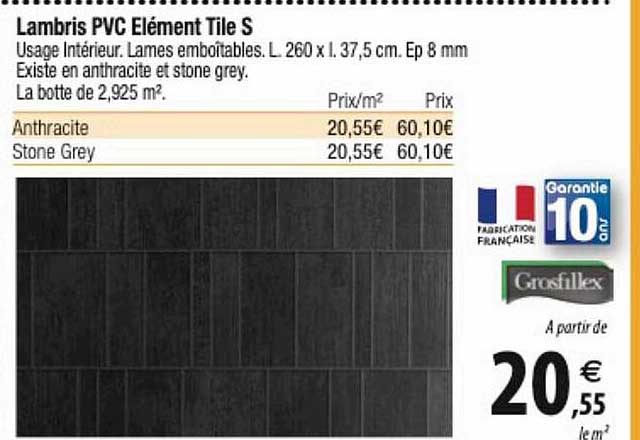 lambris pvc elément tile s grosfillex