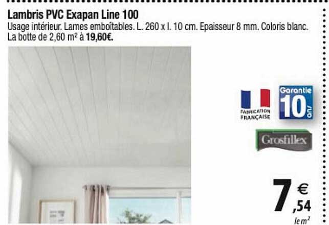 lambris pvc exapan line 100 grosfillex