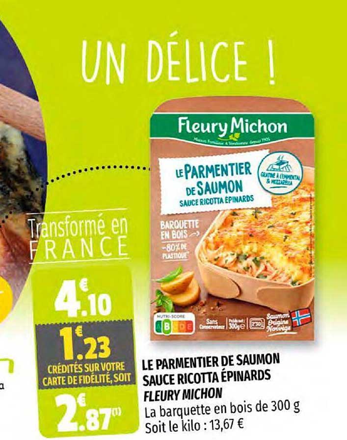 le parmentier de saumon sauce ricotta épinards fleury michon
