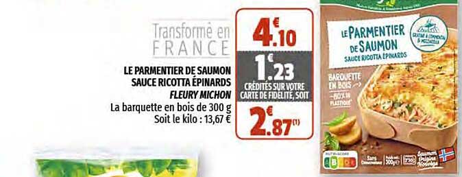 le parmentier de saumon sauce ricotta épinards fleury michon