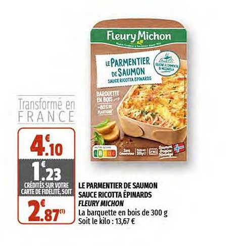 le parmentier de saumon sauce ricotta épinards fleury michon