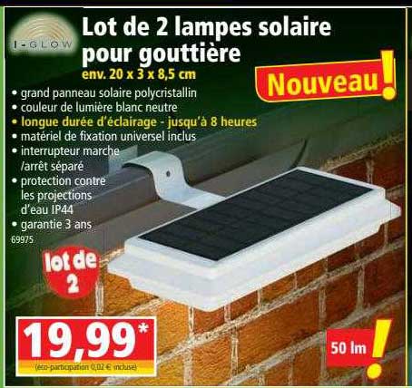 lot de 2 lampes solaire pour gouttière i-glow