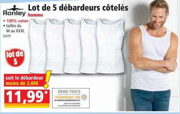 lot de 5 débardeurs côtelés ronley
