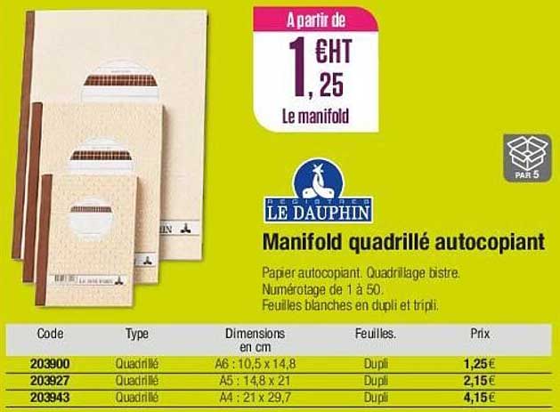 manifold quadrillé autocopiant le dauphin
