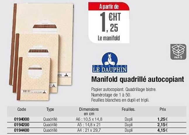 manifold quadrillé autocopiant