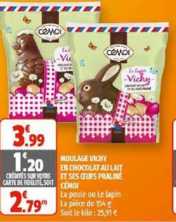 moulage vichy en chocolat au lait et ses oeufs praliné cémoi