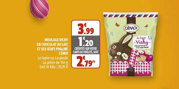 moulage vichy en chocolat au lait et ses oeufs praliné cémoi