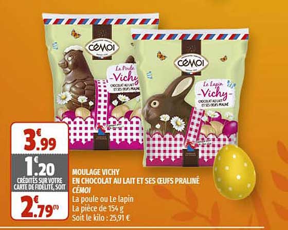 moulage vichy en chocolat au lait et ses oeufs praliné cémoi