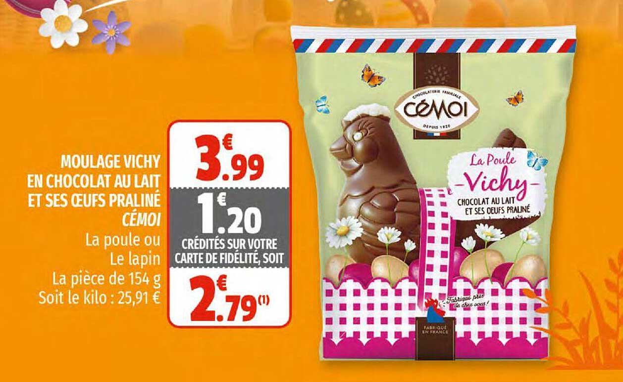 moulage vichy en chocolat au lait et ses oeufs praliné cémoi