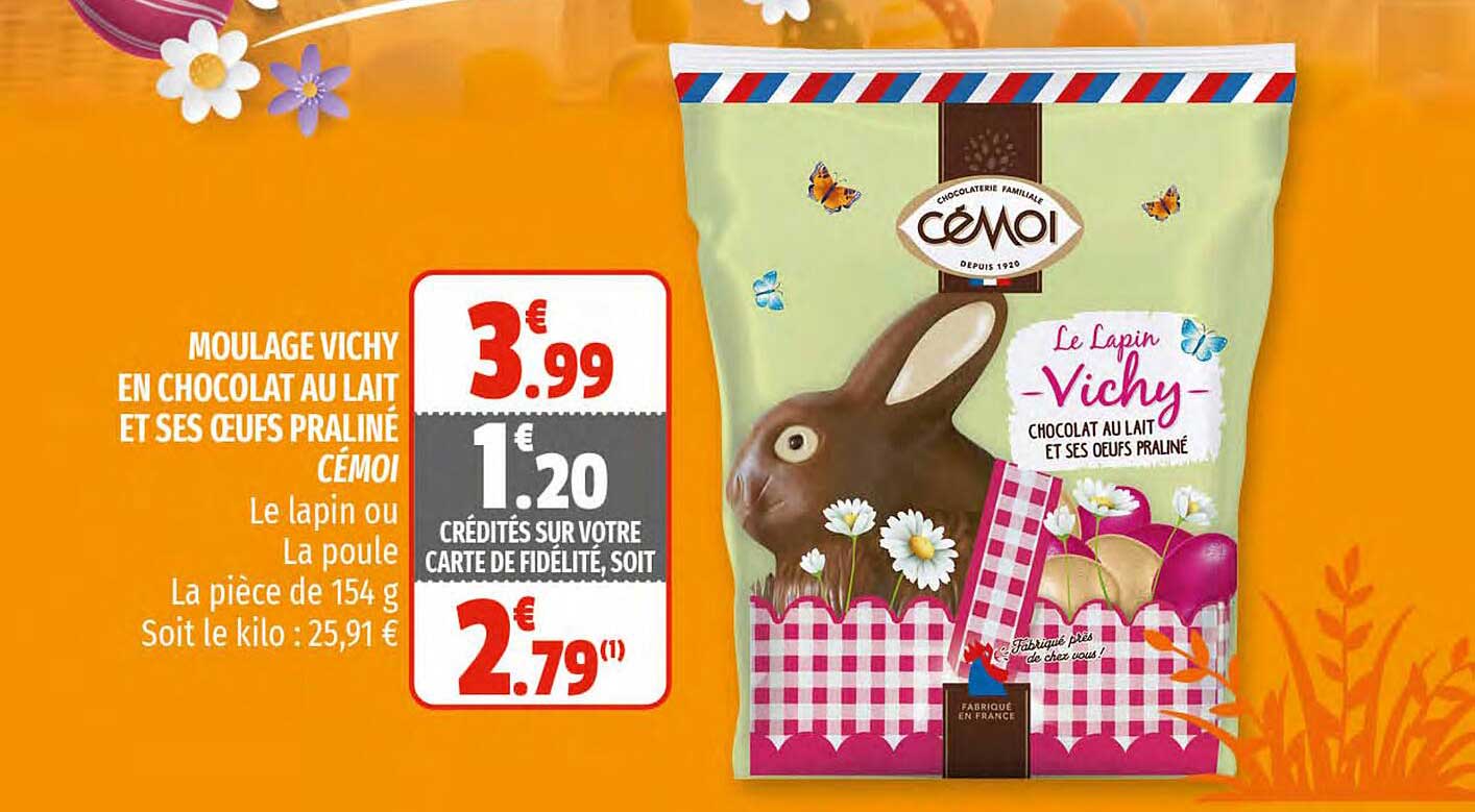 moulage vichy en chocolat au lait et ses oeufs praliné cémoi