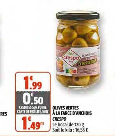 olives vertes à la farce d'anchois crespo