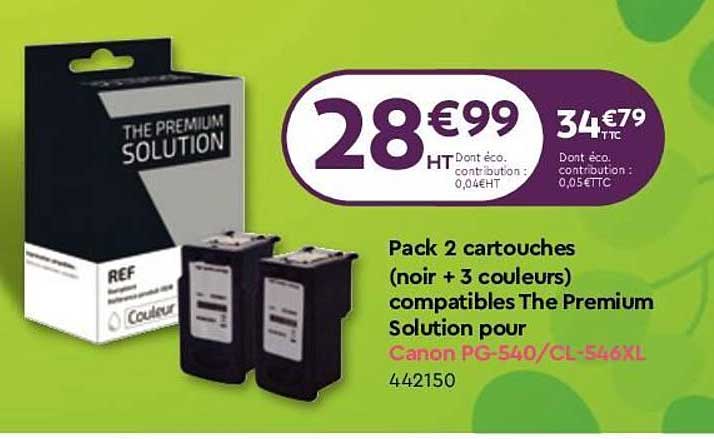 pack 2 cartouches (noir + 3 couleurs) compatibles the premium solution pour canon pg-540-cl-546xl
