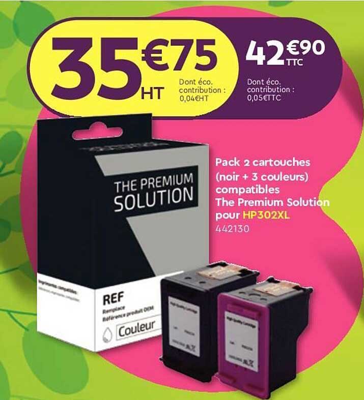 pack 2 cartouches (noir + 3 couleurs) compatibles the premium solution pour hp 302xl