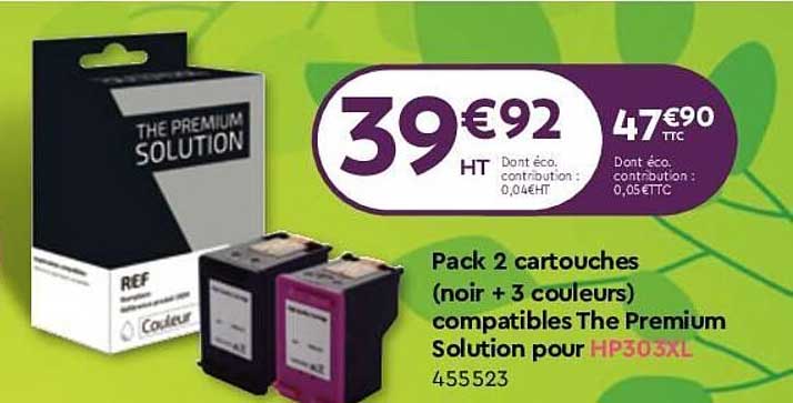 pack 2 cartouches (noir + 3 couleurs) compatibles the premium solution pour hp 303xl
