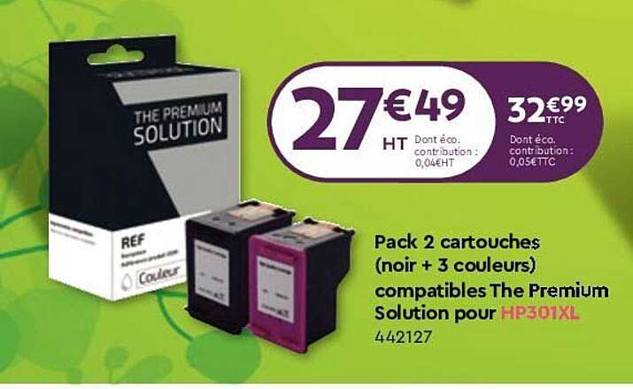 pack 2 cartouches (noir + 3 couleurs) compatibles the premium solution pour hp301xl