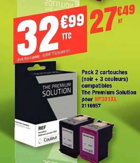 pack 2 cartouches noir + 3 couleurs compatibles the premium solution pour hp301xl