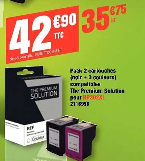 pack 2 cartouches noir + 3 couleurs compatibles the premium solution pour hp302xl