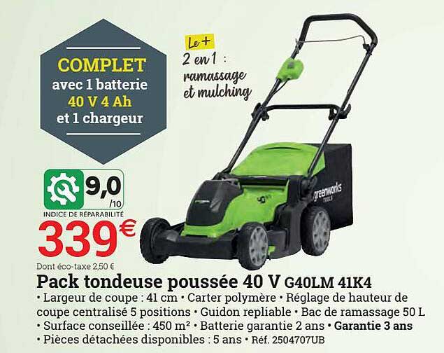 pack tondeuse poussée 40 v g40lm 41k4