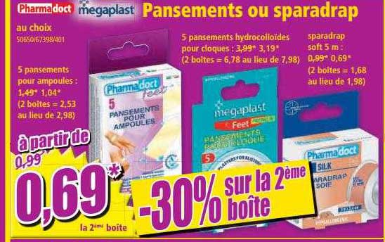 pansements ou sparadrap pharma doct megaplast -30% sur la 2ème boîte