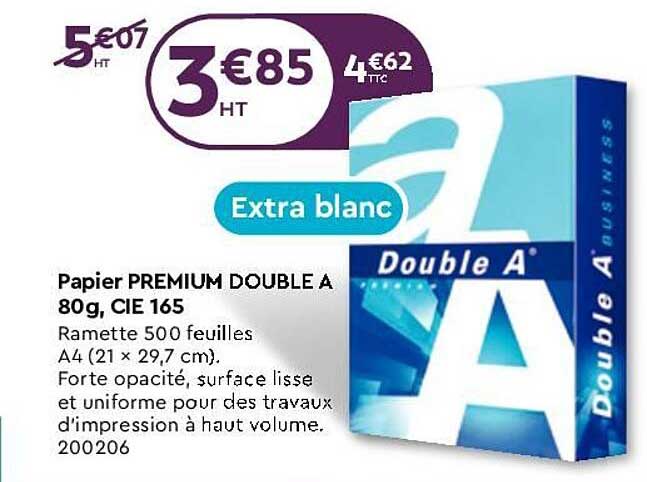 papier premium double a 80g, cie 165