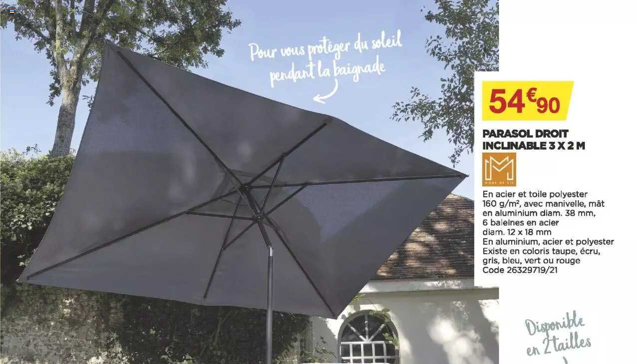 Parasol Droit Inclinable 3 X 2 M
