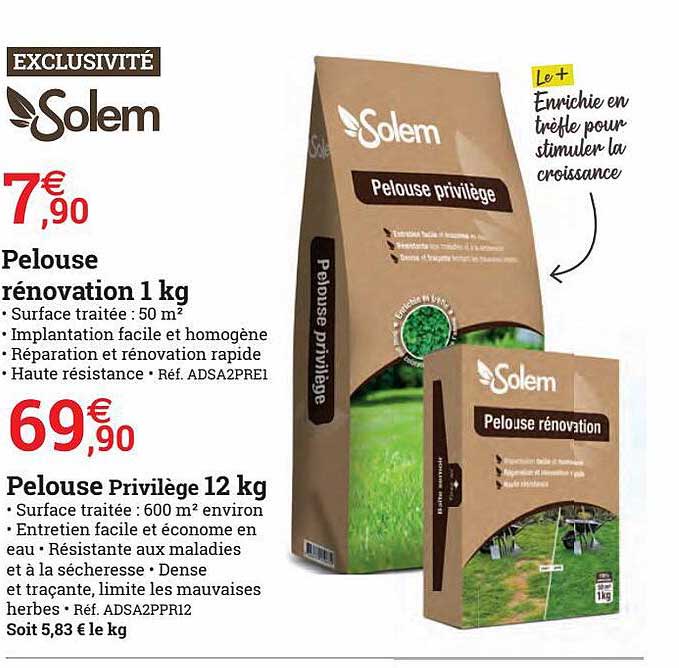 pelouse rénovation 1 kg pelouse privilège 12 kg solem