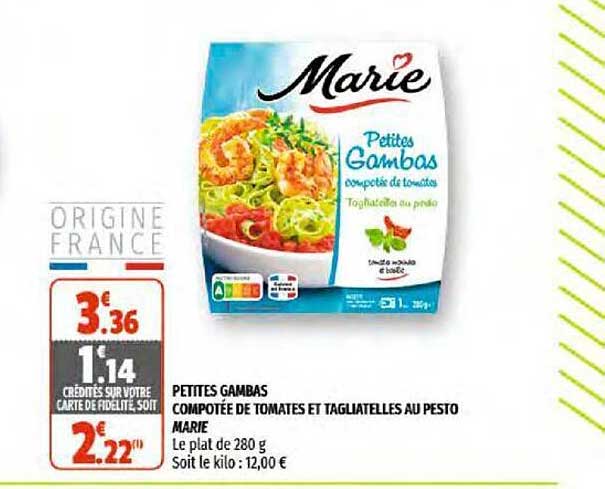 petites gambas compotée de tomates et tagliatelles au pesto marie