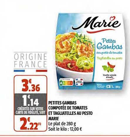petites gambas compotée de tomates et tagliatelles au pesto marie