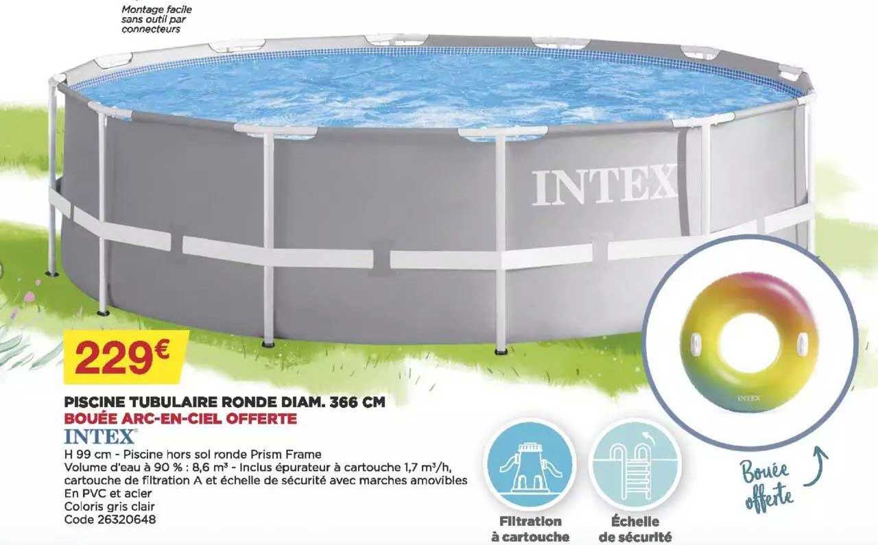 piscine tubulaire ronde diam. 366 cm bouée arc-en-ciel offerte intex
