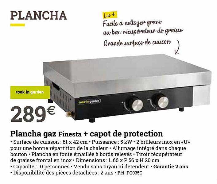 plancha gas finesta + capot de protection