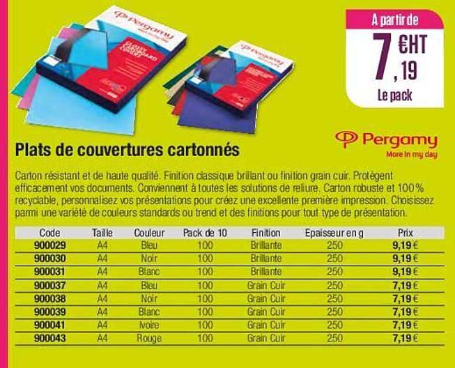 plats de couvertures cartonnés pergamy