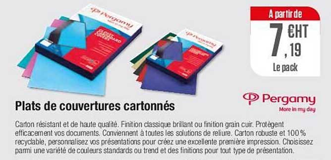 plats de couvertures cartonnés pergamy