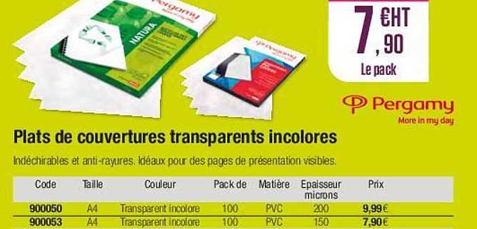 plats de couvertures transparents incolores pergamy