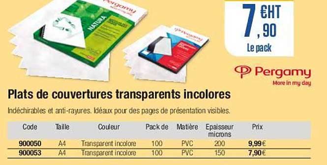 plats de couvertures transparents incolores pergamy