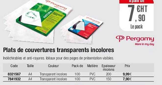 plats de couvertures transparents incolores pergamy