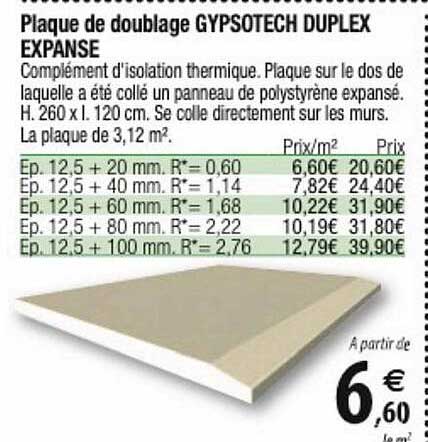 plauqe de doublage gypsotech duplex expanse