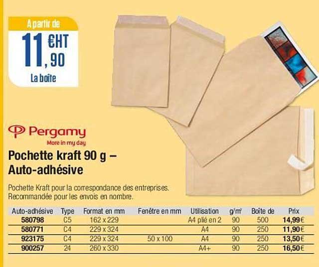pochette kraft 90 g - auto-adhésive pergamy