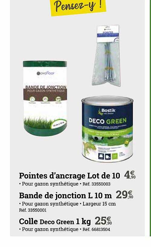 pointes d'ancrage lot de 10 bande de jonction l 10 m colle deco green 1 kg