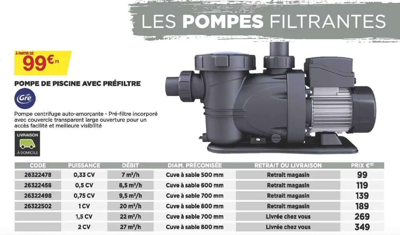 pompe de piscine avec préfiltre gre