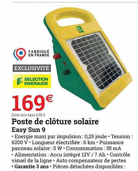 poste de clôture solaire easy sun 9 selection emeraude