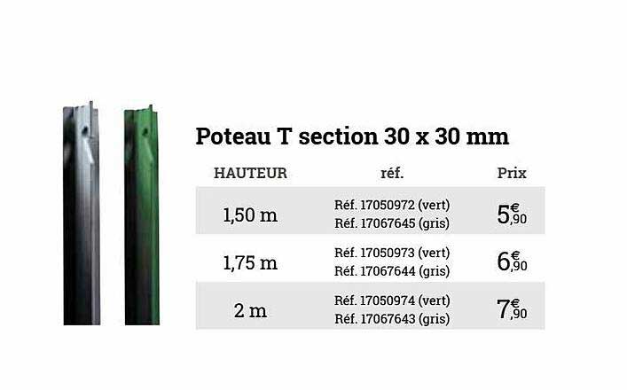 poteau t section 30 x 30 mm