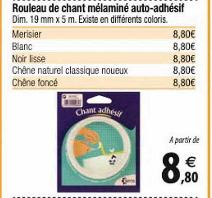 rouleau de chant mélaminé auto-adhésif