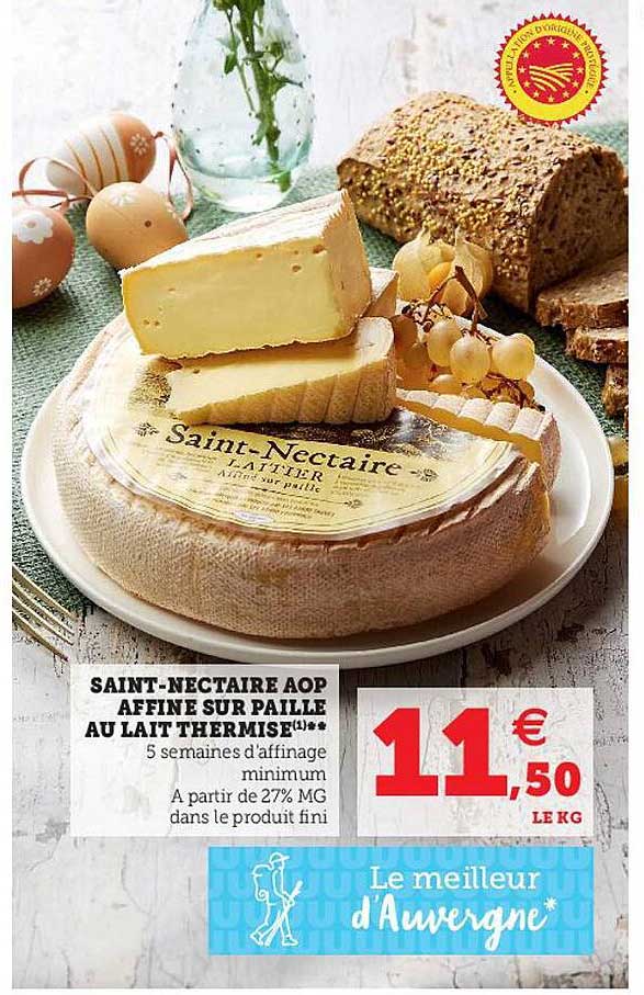 saint-nectaire aop affiné sur paille au lait thermisé