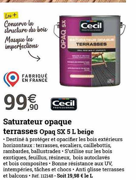 saturateur opaque terrasses opaq sx 5 l beige cecil