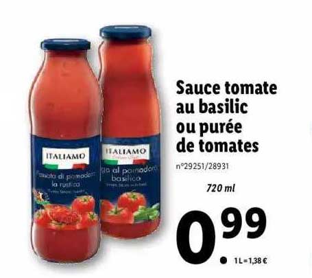 Sauce Tomate Au Basilic Ou Purée De Tomates Italiamo