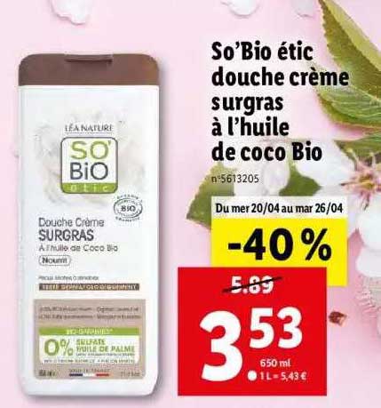 so'bio étic douche crème surgras de coco bio
