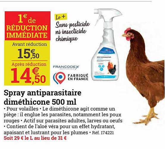 spray antiparasitaire diméticone 500 ml francodex