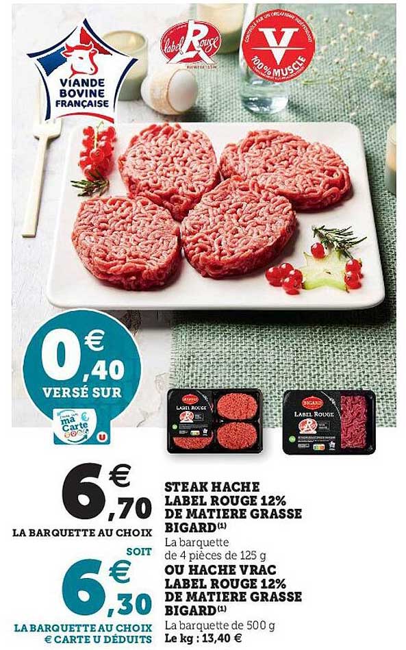 steak haché label rouge 12% de matière grasse bigard ou haché vrac label rouge 12% de matière grasse bigard