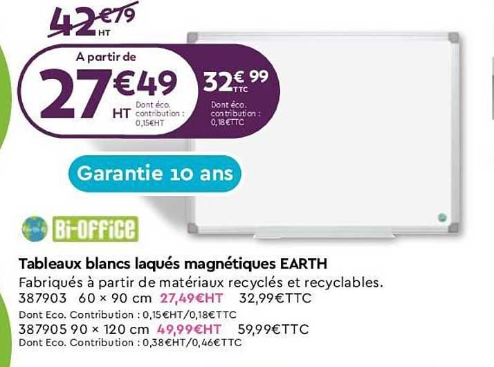 tableaux blancs laquées magnétiques earth bi-office